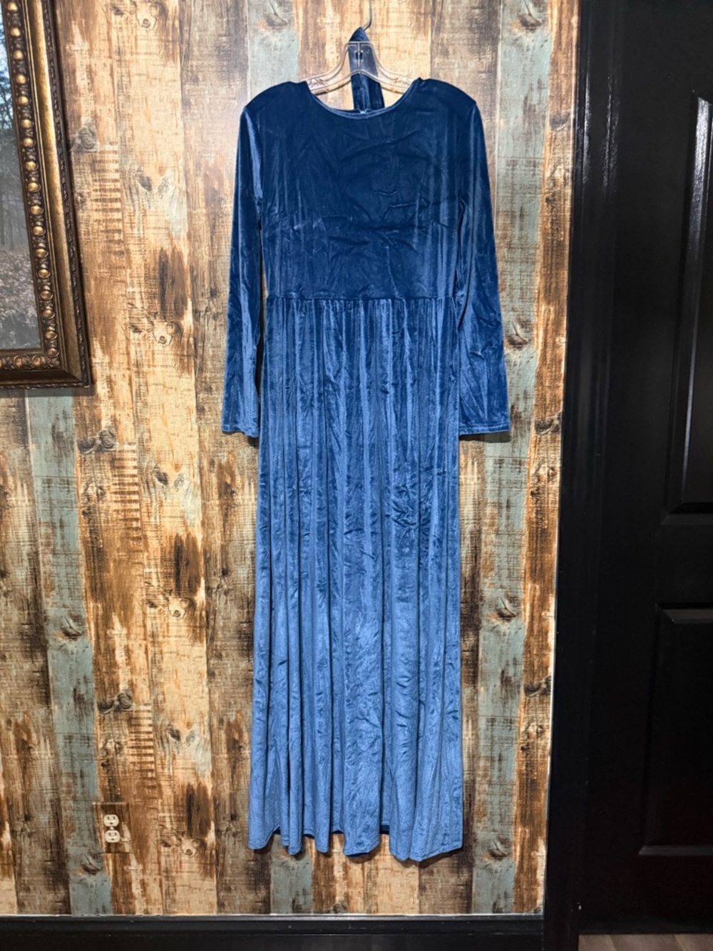 Blue Velvet Long Sleeve Maxi Dress